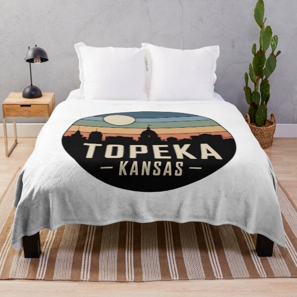 Item preview, Topeka Kansas: Retro Blue Green Orange Sunset Skyline Badge designed and sold by CircinusStore.