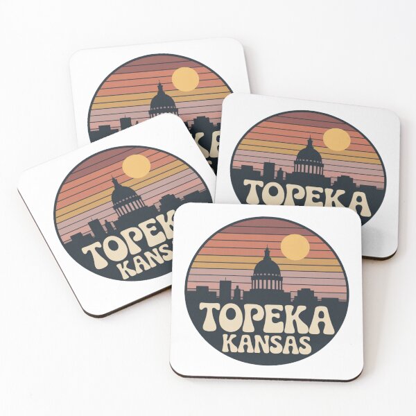 Item preview, Topeka Kansas: Orange Pink Purple Sunset Skyline Badge designed and sold by CircinusStore.
