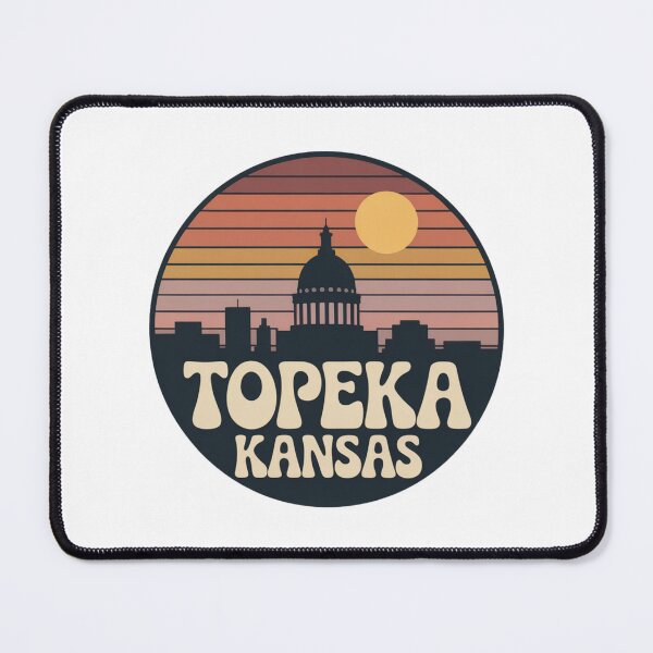 Item preview, Topeka Kansas: Orange Pink Purple Sunset Skyline Badge designed and sold by CircinusStore.