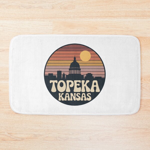 Item preview, Topeka Kansas: Orange Pink Purple Sunset Skyline Badge designed and sold by CircinusStore.