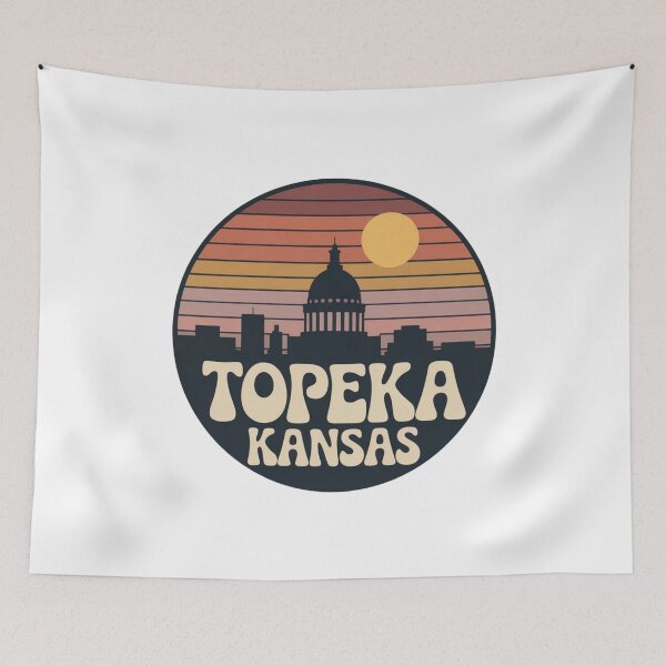 Item preview, Topeka Kansas: Orange Pink Purple Sunset Skyline Badge designed and sold by CircinusStore.
