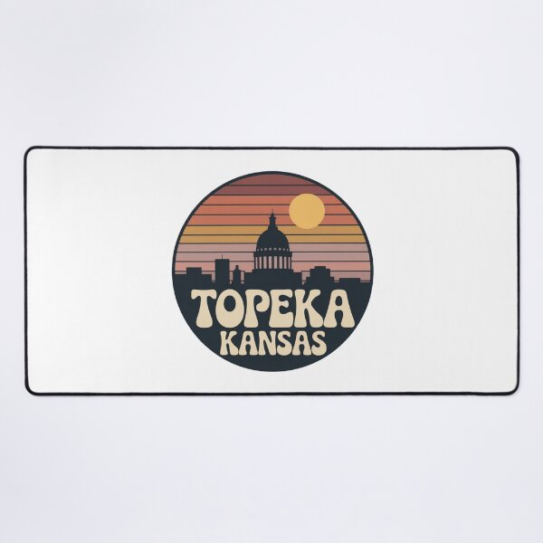 Item preview, Topeka Kansas: Orange Pink Purple Sunset Skyline Badge designed and sold by CircinusStore.