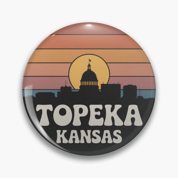 Item preview, Topeka Kansas: Retro Orange Red Blue Sunset Skyline Badge designed and sold by CircinusStore.