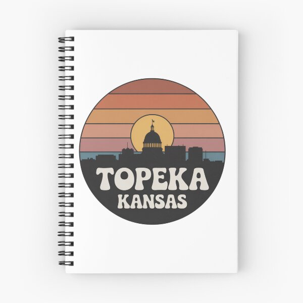 Item preview, Topeka Kansas: Retro Orange Red Blue Sunset Skyline Badge designed and sold by CircinusStore.