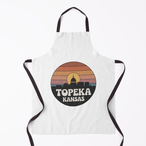 Item preview, Topeka Kansas: Retro Orange Red Blue Sunset Skyline Badge designed and sold by CircinusStore.