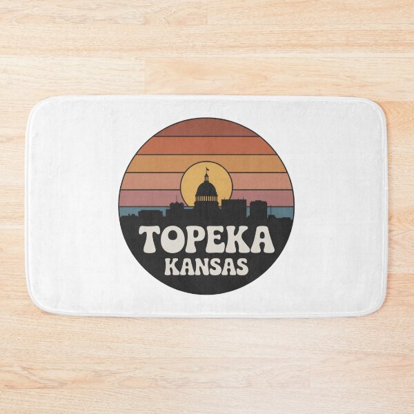 Item preview, Topeka Kansas: Retro Orange Red Blue Sunset Skyline Badge designed and sold by CircinusStore.