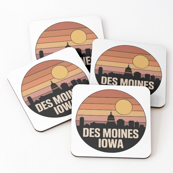 Item preview, Des Moines Iowa: Retro Orange Pink Brown Sunset Skyline Badge designed and sold by CircinusStore.