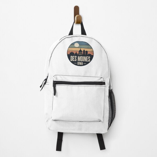 Item preview, Des Moines Iowa: Retro Blue Green Orange Sunset Skyline Badge designed and sold by CircinusStore.