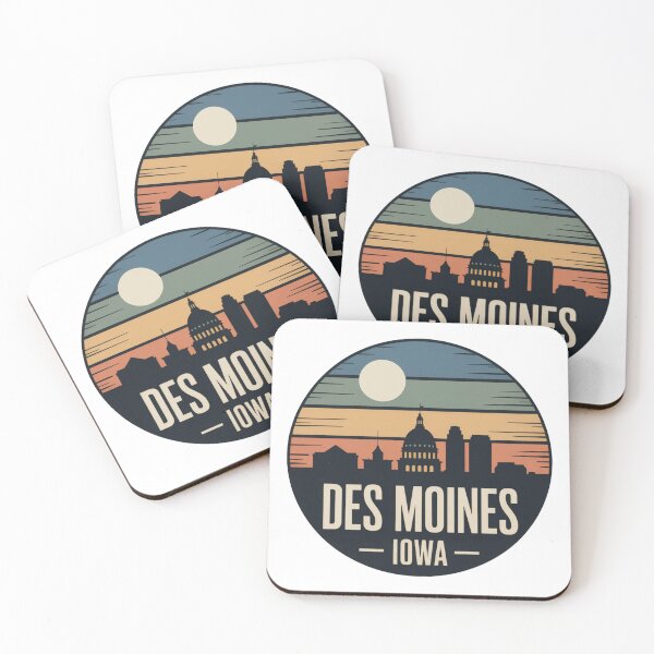 Item preview, Des Moines Iowa: Retro Blue Green Orange Sunset Skyline Badge designed and sold by CircinusStore.