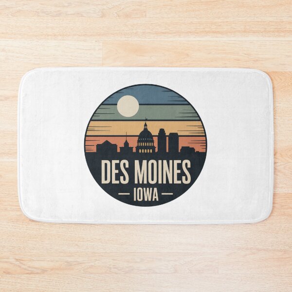 Item preview, Des Moines Iowa: Retro Blue Green Orange Sunset Skyline Badge designed and sold by CircinusStore.