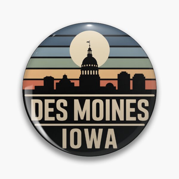 Artikelvorschau, Des Moines, Iowa: Retro-Abzeichen für den Sonnenuntergang in Blau und Orange entworfen und verkauft von CircinusStore.