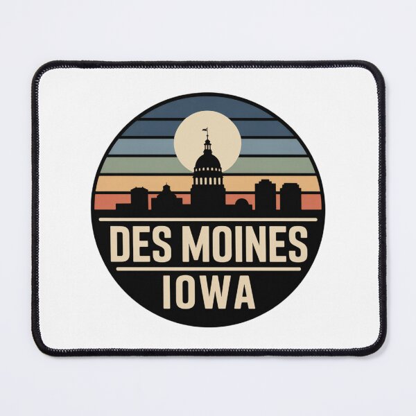 Item preview, Des Moines Iowa: Retro Blue Orange Sunset Skyline Badge designed and sold by CircinusStore.