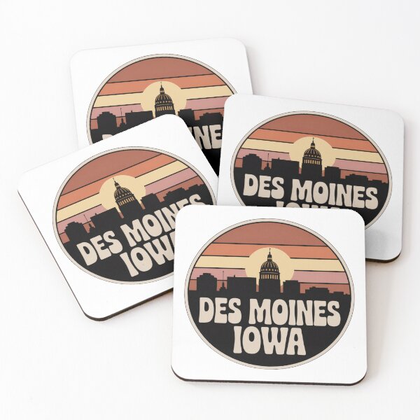 Item preview, Des Moines Iowa: Retro Brown Tan Orange Sunset Skyline Badge designed and sold by CircinusStore.