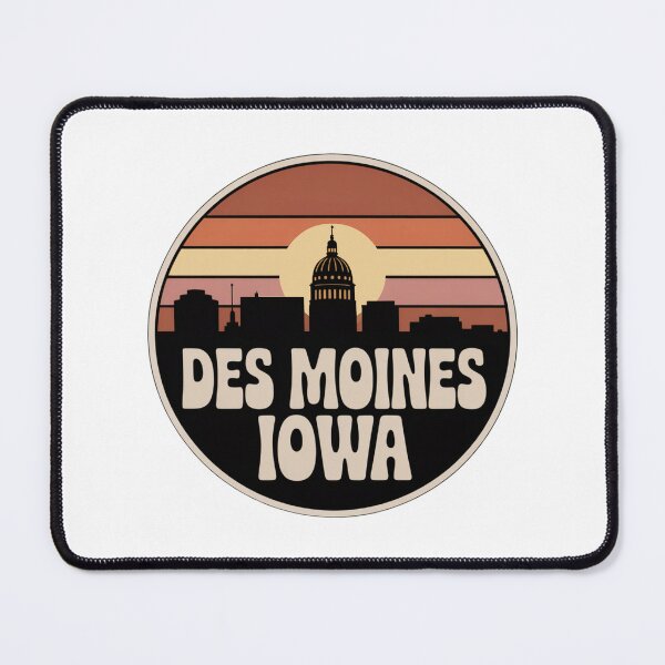 Item preview, Des Moines Iowa: Retro Brown Tan Orange Sunset Skyline Badge designed and sold by CircinusStore.