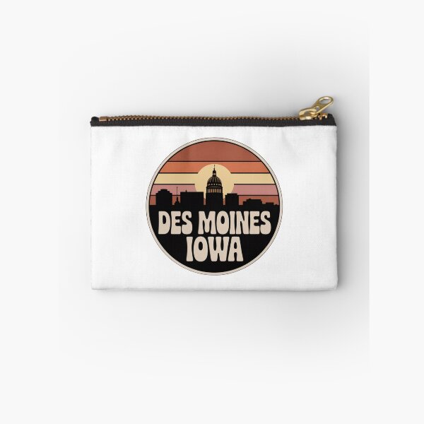 Item preview, Des Moines Iowa: Retro Brown Tan Orange Sunset Skyline Badge designed and sold by CircinusStore.