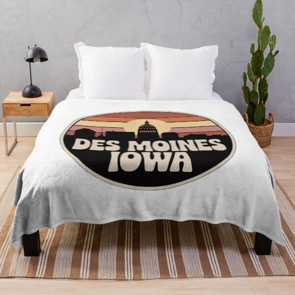 Item preview, Des Moines Iowa: Retro Brown Tan Orange Sunset Skyline Badge designed and sold by CircinusStore.