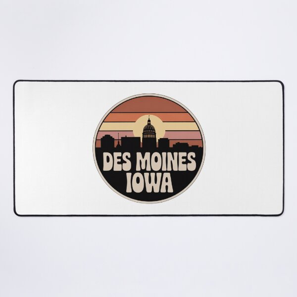 Item preview, Des Moines Iowa: Retro Brown Tan Orange Sunset Skyline Badge designed and sold by CircinusStore.
