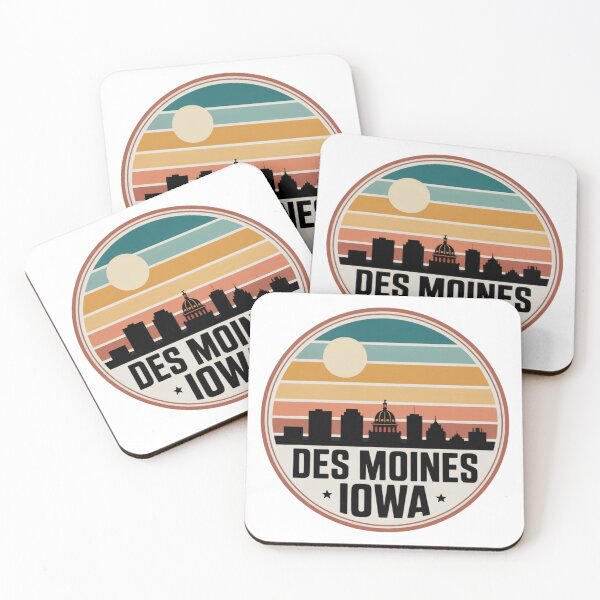Item preview, Des Moines Iowa: Retro Teal Orange Yellow Sunset Skyline Badge designed and sold by CircinusStore.