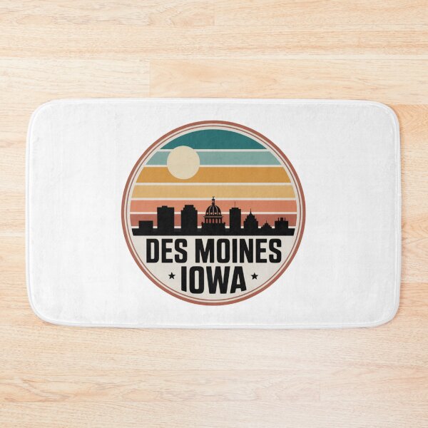 Item preview, Des Moines Iowa: Retro Teal Orange Yellow Sunset Skyline Badge designed and sold by CircinusStore.