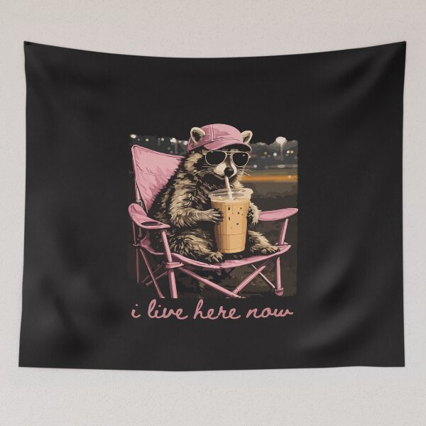 Item preview, I Live Here Now Raccoon Coffee Baseball Mama Funny Sports Mom Design designed and sold by kiralynstration.