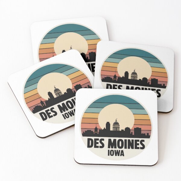 Item preview, Des Moines Iowa: Retro Blue Orange Pink Sunset Skyline Badge designed and sold by CircinusStore.