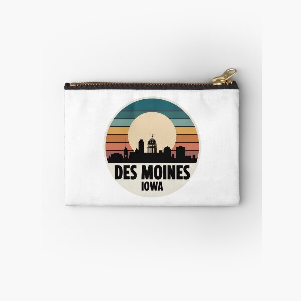 Item preview, Des Moines Iowa: Retro Blue Orange Pink Sunset Skyline Badge designed and sold by CircinusStore.