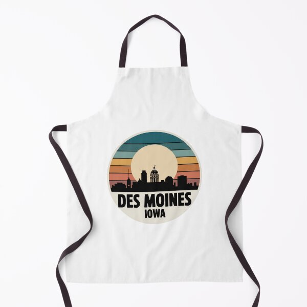 Item preview, Des Moines Iowa: Retro Blue Orange Pink Sunset Skyline Badge designed and sold by CircinusStore.