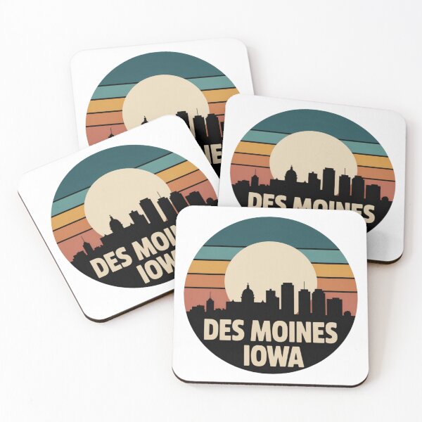 Item preview, Des Moines Iowa: Retro Teal Orange Mustard Sunset Skyline Badge designed and sold by CircinusStore.