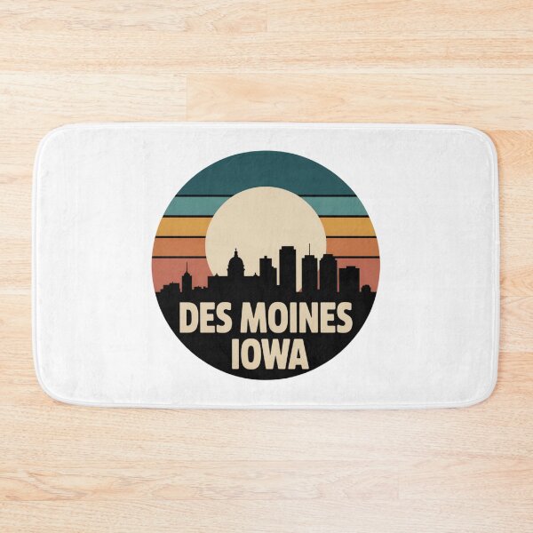 Item preview, Des Moines Iowa: Retro Teal Orange Mustard Sunset Skyline Badge designed and sold by CircinusStore.