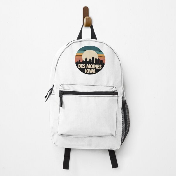 Item preview, Des Moines Iowa: Retro Teal Orange Mustard Sunset Skyline Badge designed and sold by CircinusStore.