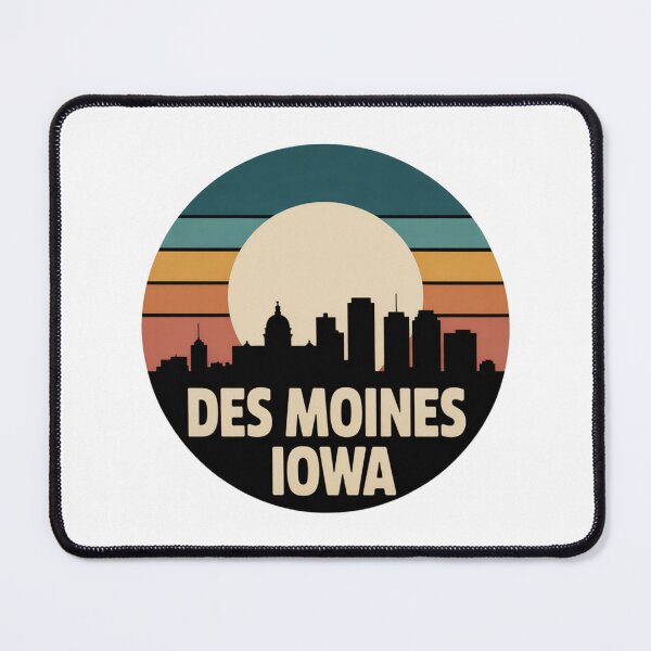 Item preview, Des Moines Iowa: Retro Teal Orange Mustard Sunset Skyline Badge designed and sold by CircinusStore.