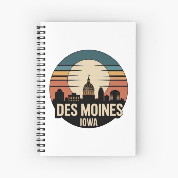 Item preview, Des Moines Iowa: Retro Blue Orange Beige Sunset Skyline Badge designed and sold by CircinusStore.