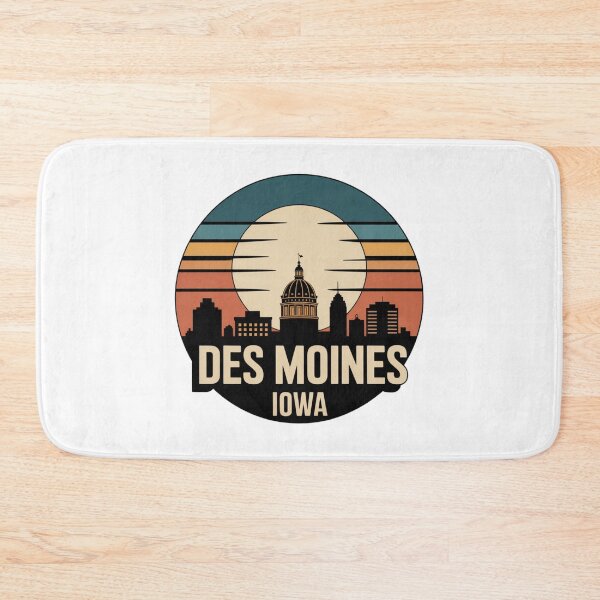 Item preview, Des Moines Iowa: Retro Blue Orange Beige Sunset Skyline Badge designed and sold by CircinusStore.