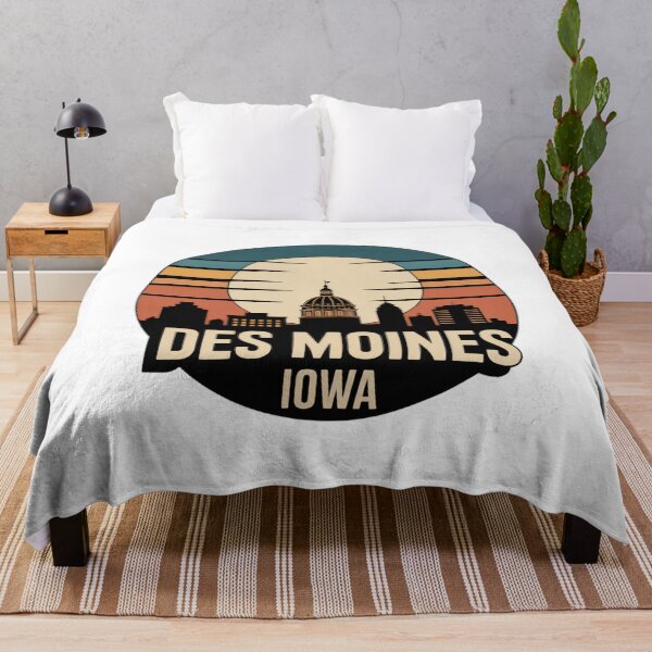 Item preview, Des Moines Iowa: Retro Blue Orange Beige Sunset Skyline Badge designed and sold by CircinusStore.