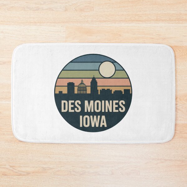 Item preview, Des Moines Iowa: Retro Blue Green Peach Sunset Skyline Badge designed and sold by CircinusStore.