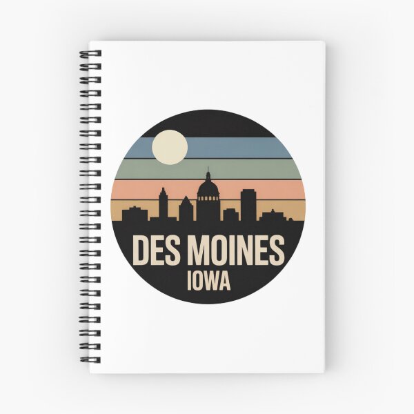 Item preview, Des Moines Iowa: Retro Blue Green Orange Sunset Skyline Badge designed and sold by CircinusStore.
