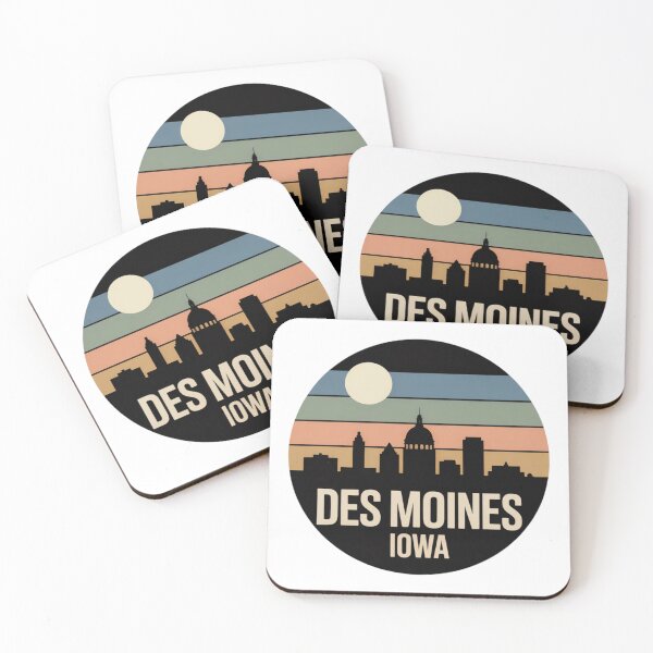 Item preview, Des Moines Iowa: Retro Blue Green Orange Sunset Skyline Badge designed and sold by CircinusStore.