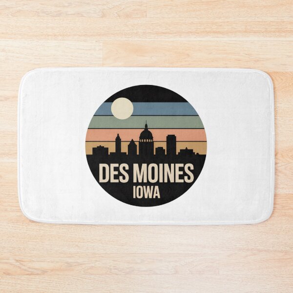 Item preview, Des Moines Iowa: Retro Blue Green Orange Sunset Skyline Badge designed and sold by CircinusStore.
