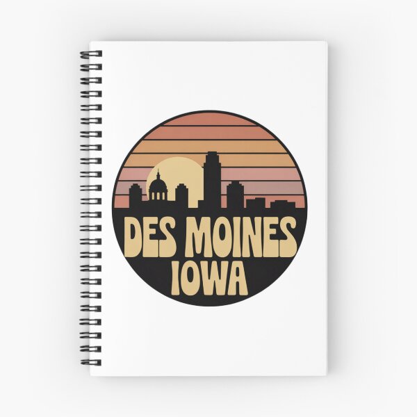 Item preview, Des Moines Iowa: Retro Orange Pink Brown Sunset Skyline Badge designed and sold by CircinusStore.