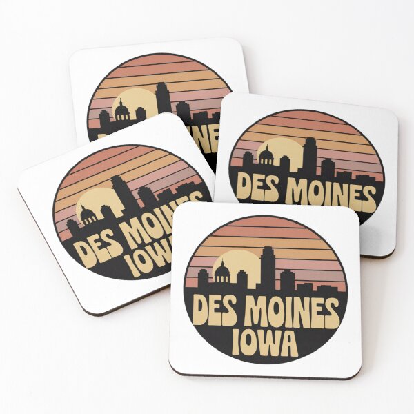 Item preview, Des Moines Iowa: Retro Orange Pink Brown Sunset Skyline Badge designed and sold by CircinusStore.