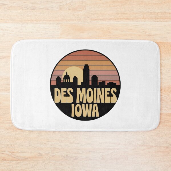 Item preview, Des Moines Iowa: Retro Orange Pink Brown Sunset Skyline Badge designed and sold by CircinusStore.