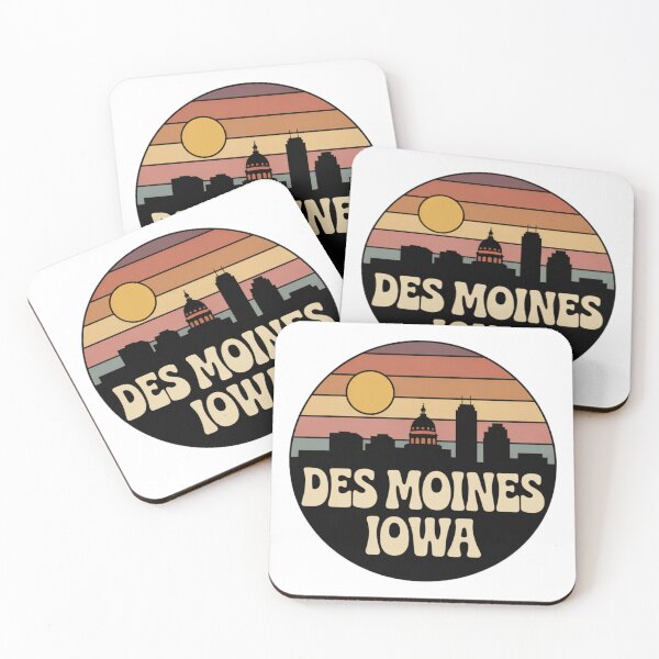 Item preview, Des Moines Iowa: Orange Pink Beige Sunset Skyline Badge designed and sold by CircinusStore.