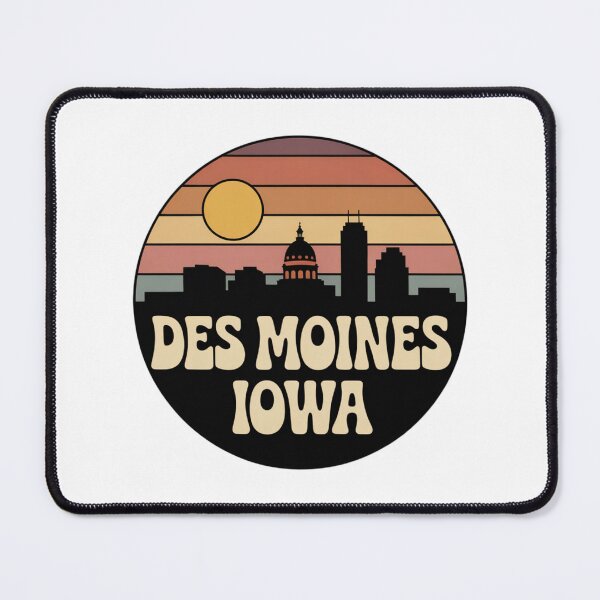 Item preview, Des Moines Iowa: Orange Pink Beige Sunset Skyline Badge designed and sold by CircinusStore.