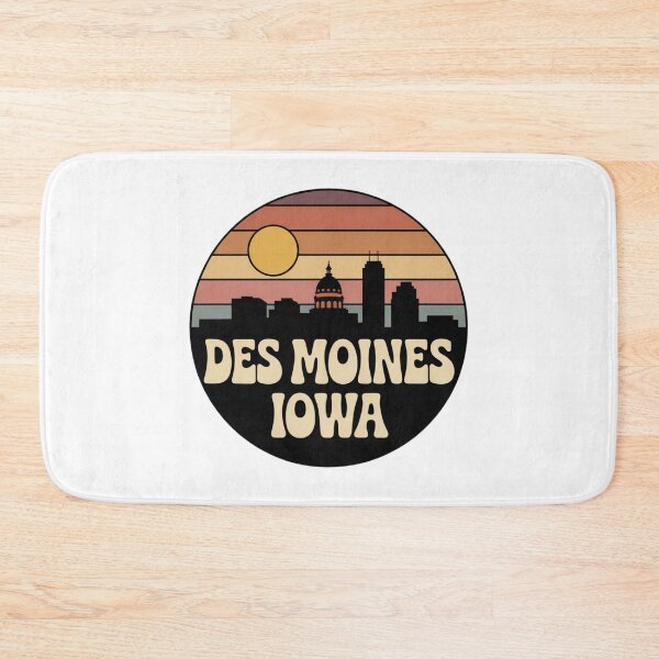 Item preview, Des Moines Iowa: Orange Pink Beige Sunset Skyline Badge designed and sold by CircinusStore.