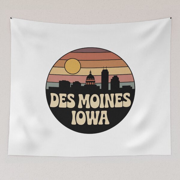 Item preview, Des Moines Iowa: Orange Pink Beige Sunset Skyline Badge designed and sold by CircinusStore.