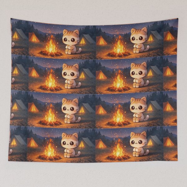 Item preview, Cozy Campfire Cat – Cute Night Camping Vibes designed and sold by EchoWave11.