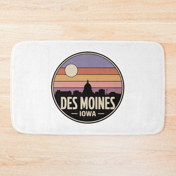 Item preview, Des Moines Iowa: Retro Purple Pink Orange Sunset Skyline Badge designed and sold by CircinusStore.