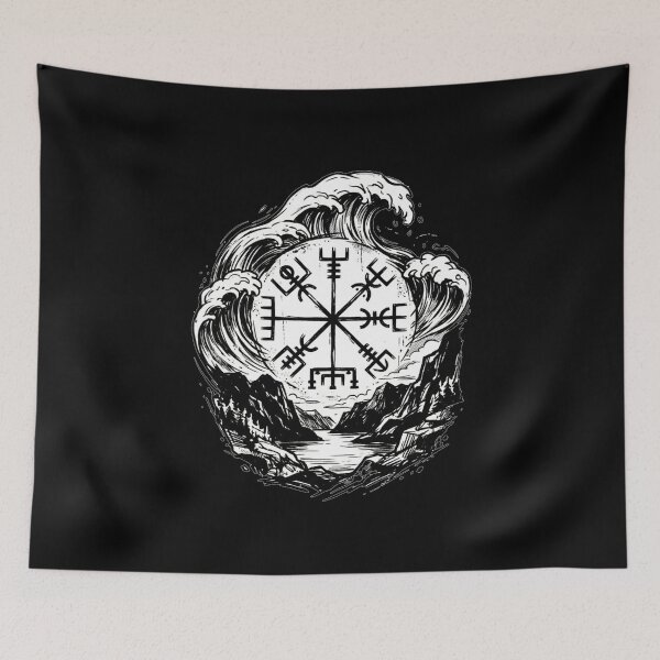 Item preview, Vegvisir Viking Compass & Waves – Norwegian Fjord Tattoo Style designed and sold by MystfjordTales.
