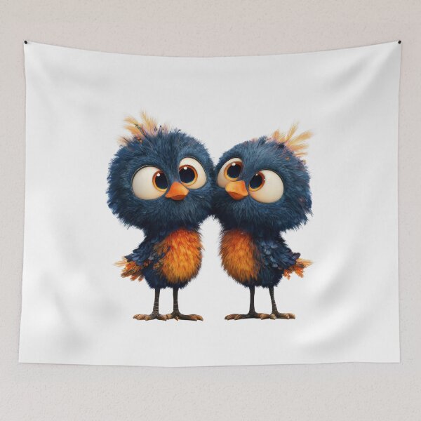 Item preview, Cute Fluffy Blue Bird Twins Kawaii Bestseller Print Design designed and sold by KrisGraphic45.