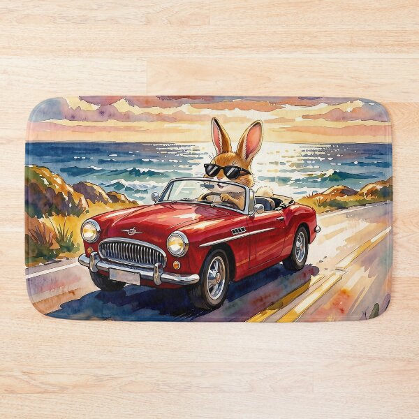 Artikelvorschau, Rabbit fährt einen Oldtimer entworfen und verkauft von Serene Strokes Art.